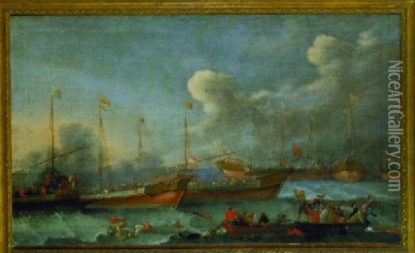 The Battle Of Lepanto: Two Oil Painting - Jan Peeters