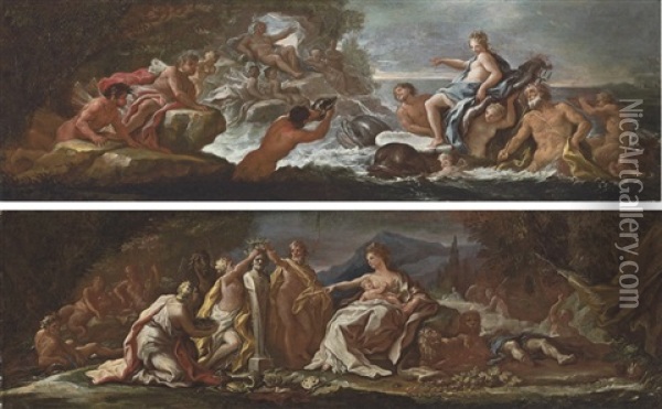 The Triumph Of Galatea (+ Civilisation And The Arts Paying Tribute To A Herm Of Mercury; Pair) Oil Painting - Paolo de Matteis