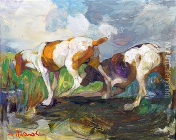Giorno Di Caccia: Cani Che Fiutano La Preda Oil Painting - Giuseppe Rivaroli