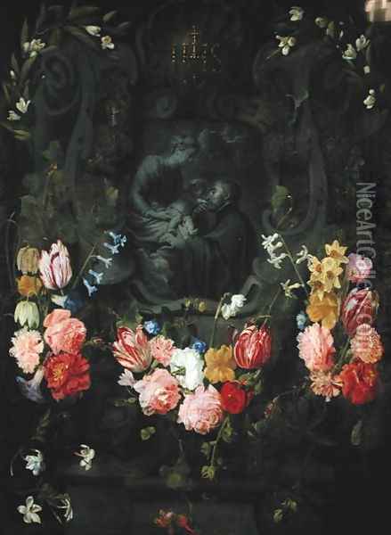 Stone Relief in Flowers Oil Painting - Daniel Seghers