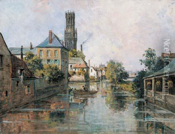 Vue De Bruges Ou De Gand Oil Painting - Gustave Mascart