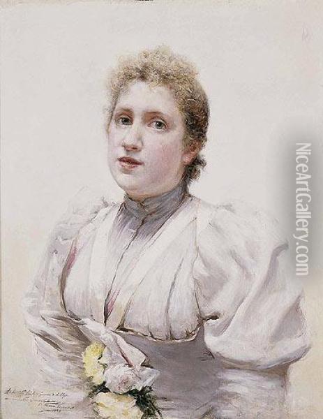 Retrato De Dama 1893 Oil Painting - Eugenio Alvarez Dumont