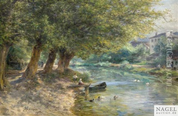 Sommerliche Flusslandschaft Oil Painting - Albert Kappis