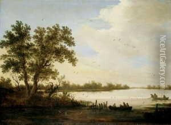 Flusslandschaft Mit Zwei Ruderbooten. Oil Painting - Johannes Pietersz. Schoeff