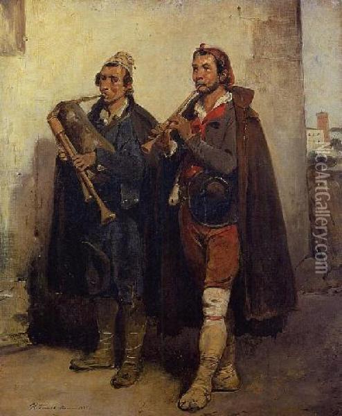 Two Pipe Players Oil Painting - Horace Vernet