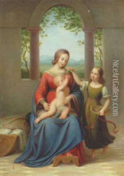 En Mor Med Sine Born Oil Painting - Johann Ludwig Gebhard Lund
