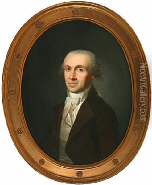 Portrait Of A Man In A Brown Coat Oil Painting - Christian August Lorentzen