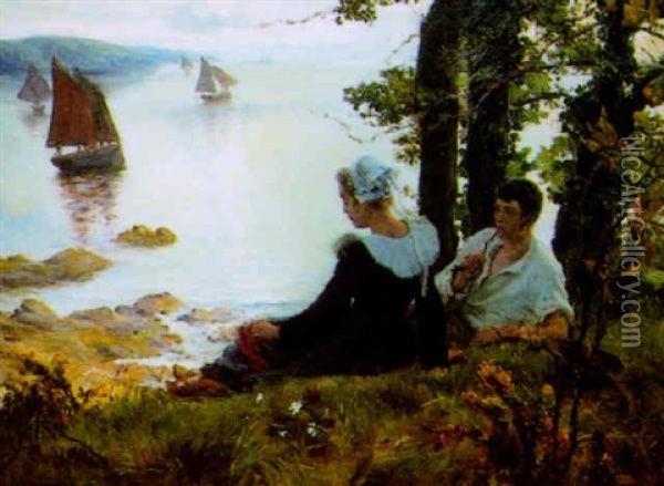 Romance Devant La Baie En Bretagne Oil Painting - Victor Edmond Charles Fournier