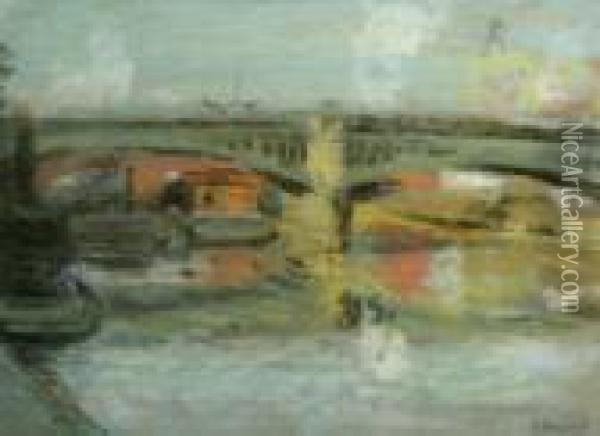 Bridge Over Schuylkill, Philadelphia Oil Painting - Frederick R. Wagner