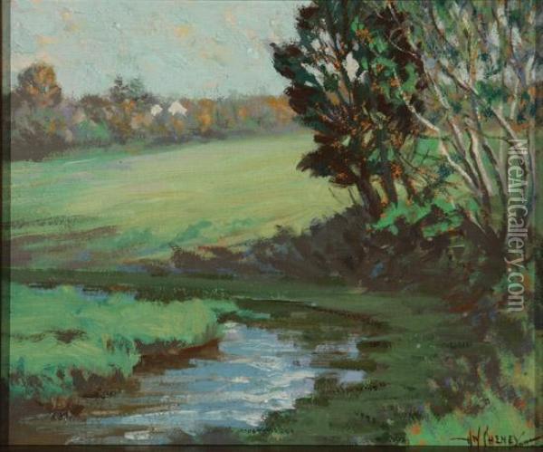 Spring Landscape With Stream Oil Painting - Harold W. Cheney
