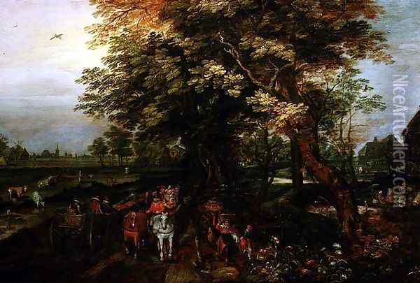 Wooded Landscape with Peasants Oil Painting - David Vinckboons