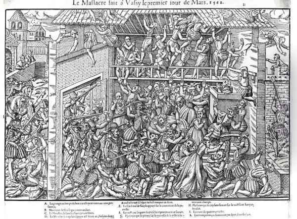 The Massacre of the Protestant Population by the Troops of the Duc de Guise at Wassy-sur-Blaise, 1st March 1562, engraved by Jacques Tortorel 1568-92 Oil Painting - Perrissin, Jean Jacques