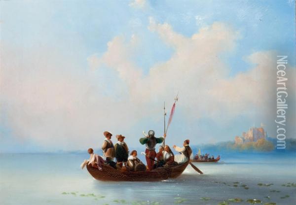 Soldiers In A Boat Leaving A Fort Oil Painting - Olga Nikolajewna Wurttemberg