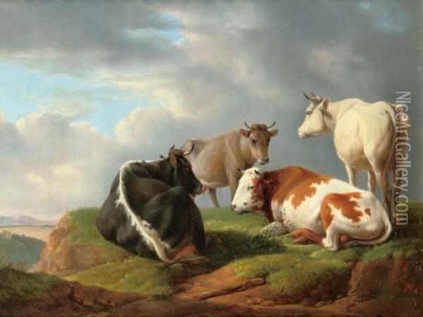 Cattle In A Sunlit Field Oil Painting - Alexander Johann Dallinger Von Dalling
