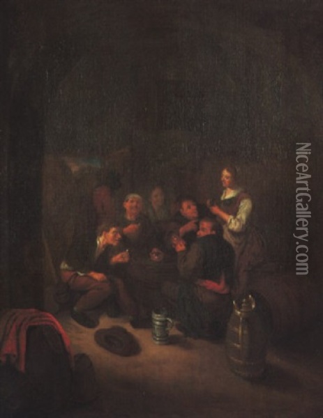 Peasants Smoking And Drinking In A Tavern Oil Painting - Cornelis Pietersz Bega