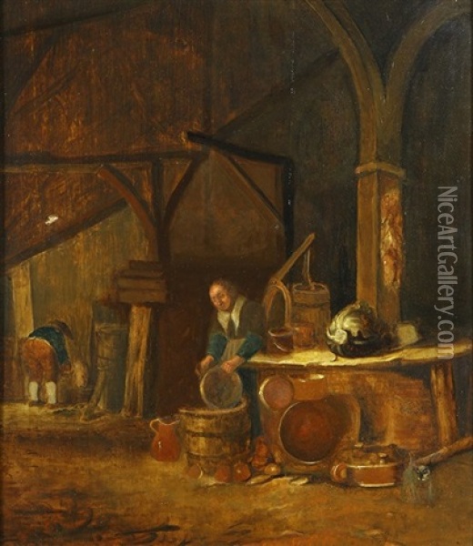 Genre Scene With Figure Getting Water Oil Painting - Willem Kalf