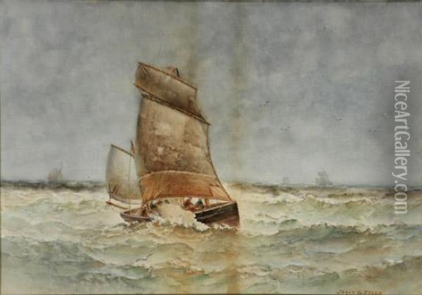 Sailboat On A Choppy Sea Oil Painting - James Gale Tyler