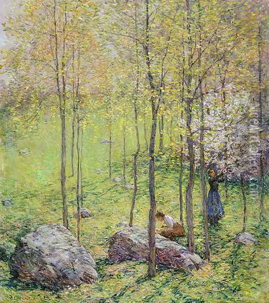 Dogwood Blossoms, 1906 Oil Painting - Willard Leroy Metcalf