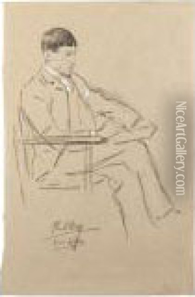 Phil May Sketching Oil Painting - William Rothenstein