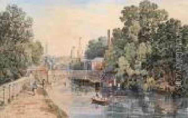 Foundry Bridge And St Julian's Church, Riverside Road, Norwich Oil Painting - John Joseph Cotman