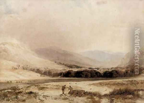 Figures conversing in a highland landscape Oil Painting - Anthony Vandyke Copley Fielding