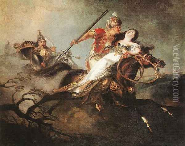 King Laszlo in the Battle at Cserhalom 1826-30 Oil Painting - Karoly Kisfaludy