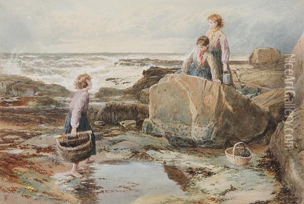 The Mussel Gatherers Oil Painting - Myles Birket Foster