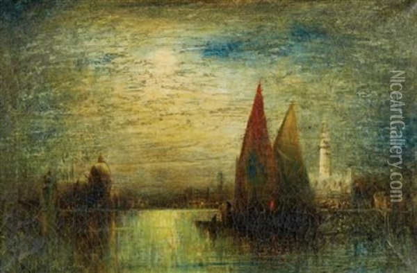 Moonlit View Of Venice Oil Painting - George Henry Bogert