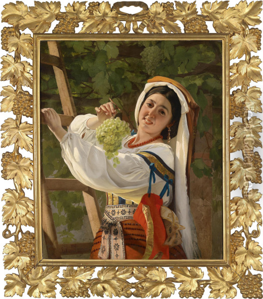 Laughing Girl In Southern Italian Folk Costume Oil Painting - Evgraf Semenovich Sorokin