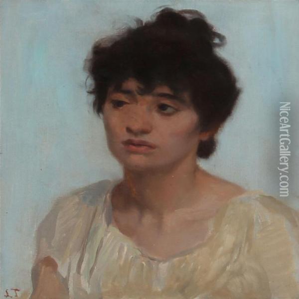 Portrait Of A Young Lady Oil Painting - Laurits Regner Tuxen
