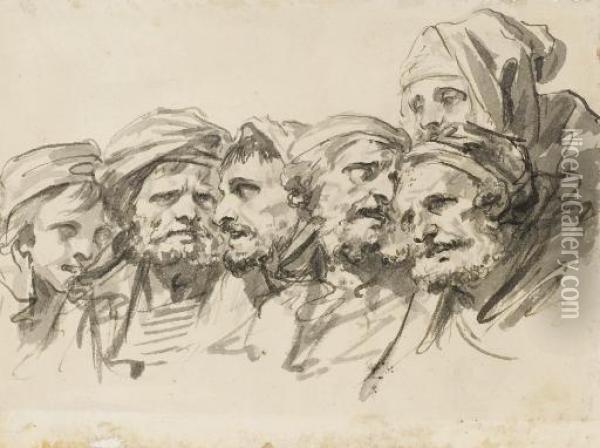 Six Tetes D'hommes Oil Painting - Jean Baptiste Greuze