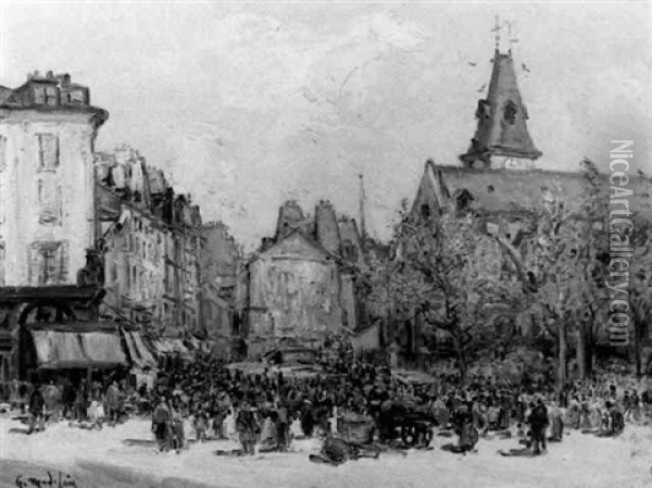 Le Marche Mouffetard A Paris Oil Painting - Gustave Madelain