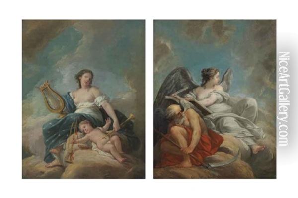 A Personification Of History And A Personification Of Music (pair) Oil Painting - Philippe De Lasalle