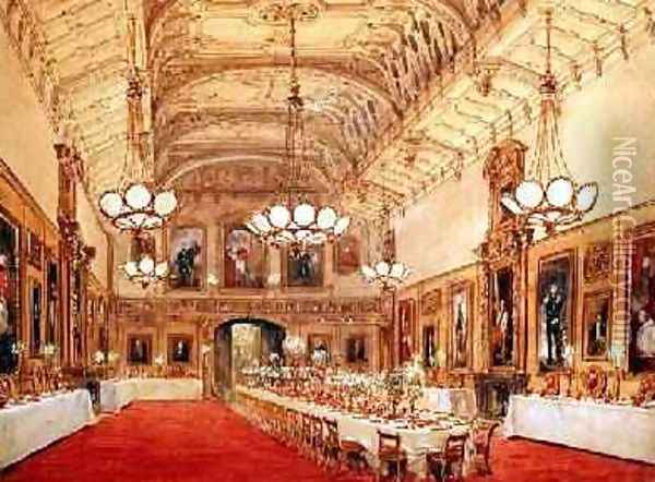 St Georges Hall Windsor Castle 1844 Oil Painting - Joseph Nash