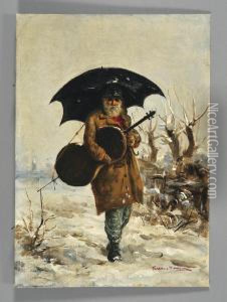Il Violoncellista Sotto La Neve Oil Painting - Max Martini