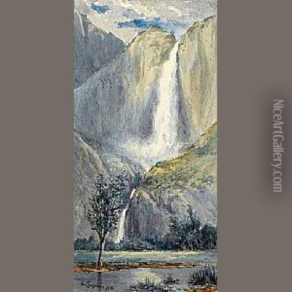 Yosemite Falls Oil Painting - Christian A. Jorgensen
