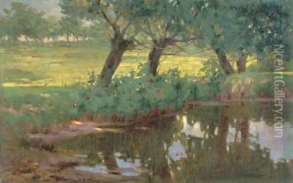 A Quiet Pond Oil Painting - Pietro Fragiacomo