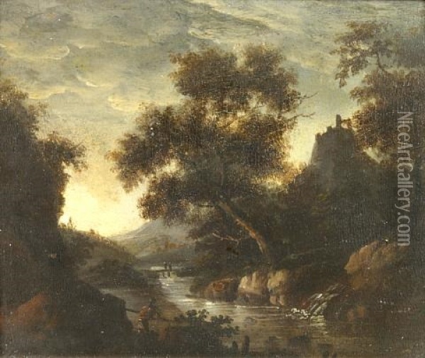A River Landscape At Dusk Oil Painting - Allaert van Everdingen