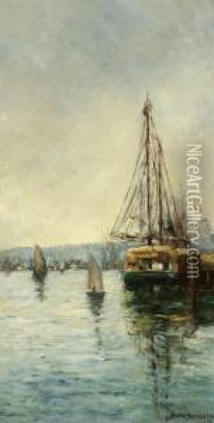Hay Barge At The Wharf Oil Painting - Bertha Stringer Lee