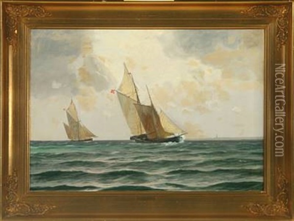 Seascape With Sailing Ships Oil Painting - Alfred Olsen