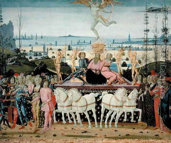 Triumph of Love, inspired by Triumphs by Petrarch 1304-74 Oil Painting - Jacopo Del Sellaio
