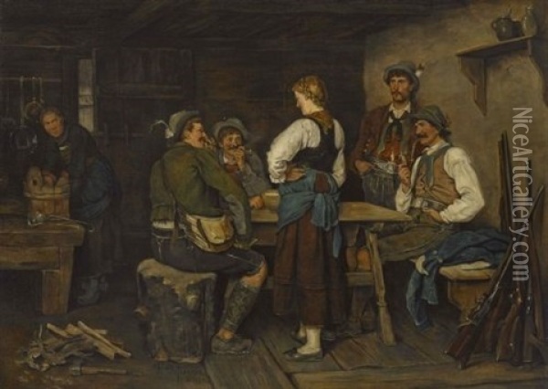 Wilderer In Der Sennhutte Oil Painting - Franz Von Defregger