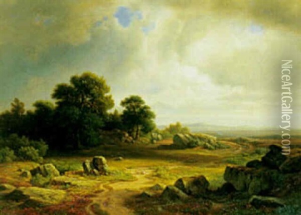 Italiensk Landskab Oil Painting - Christian Ernst Bernhard Morgenstern