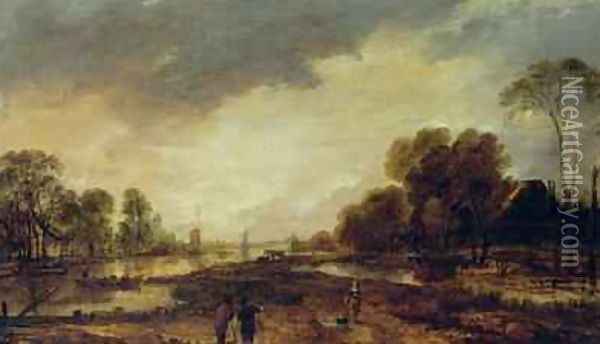 A River Scene Evening 1648 Oil Painting - Aert van der Neer