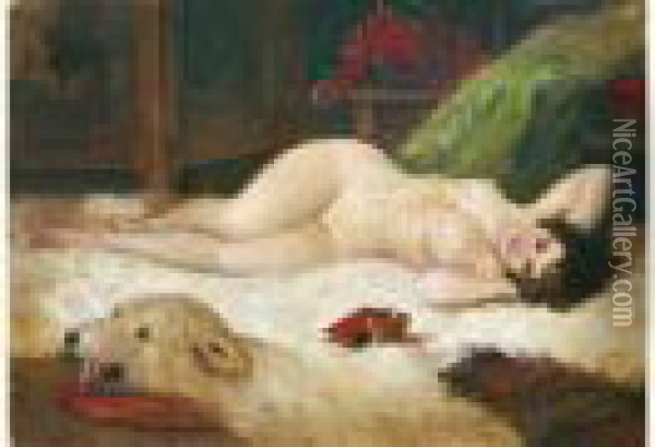 Jeune Femme Nue Allonge. Oil Painting - Richard Geiger
