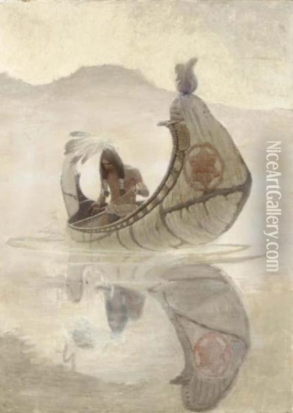 Hiawatha Fishing Oil Painting - Newell Convers Wyeth