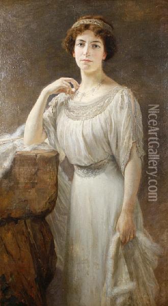 Portrait Of An Elegant Lady Oil Painting - Marie Louis Janssens