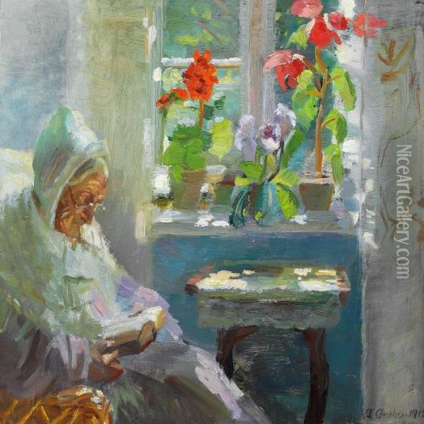 Fru Brondum I Sin Stue Oil Painting - Anna Ancher