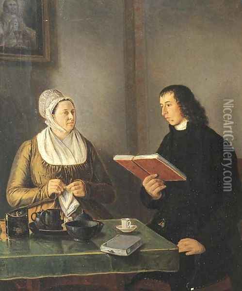 Portrait of the Reverend Hermannus Manger (1773-1844) and his wife Geertruida Coulon Oil Painting - Johannes Reekers