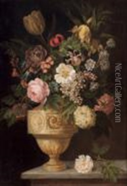 Vase De Fleurs Sur Un Entablement De Pierre Oil Painting - Michel Joseph Speeckaert